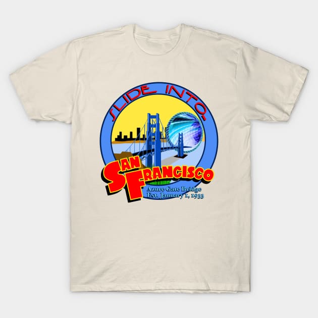 Slide Into San Francisco with Sliders Azure Gate Bridge T-Shirt by The Rewatch Podcast